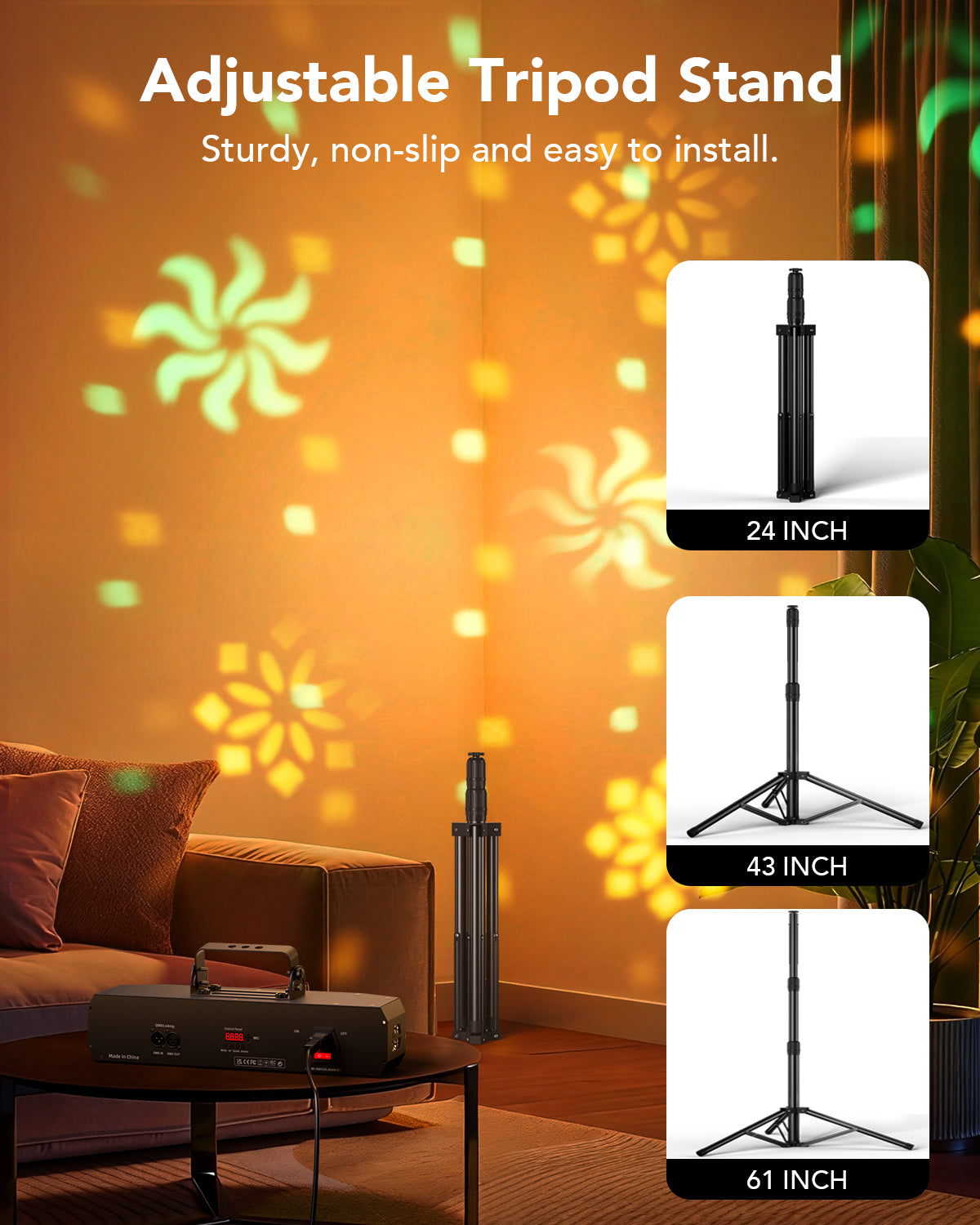 Ehaho 7-in-1 Disco Lights with Stand | Sound Activated & DMX512 Stage Lighting, RGB+UV Strobe, Rotating Snowflake Effects for Bar, Club, Wedding, Rave