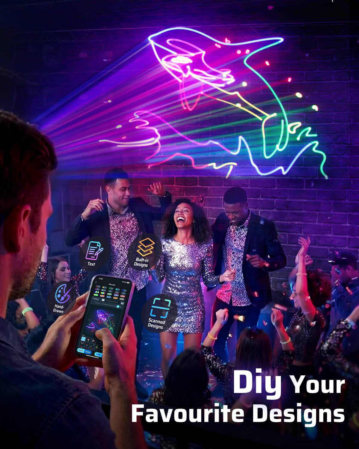 Ehaho 2400-002 APP Disco Lights Professional - 200+ 3D RGB Animation Beam Light Show, Hand Drawing, Custom Patterns, Sound Actived & DMX Sync for Party, Stage, Club