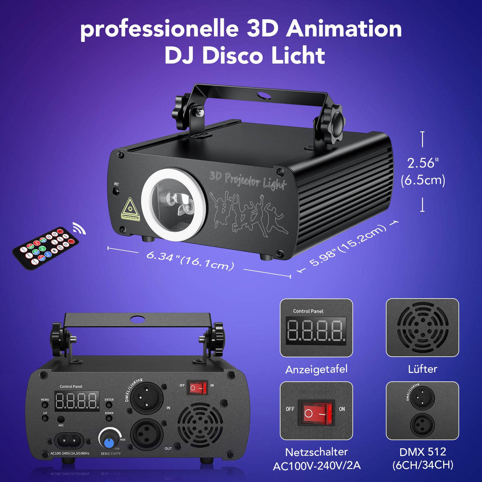 Ehaho L2600 3D Animated Disco Stage Lighting System, 20W RGB Multi-Pattern Projector, Sound Activated DMX512 Lights for Mobile DJ, Event, Club, Wedding