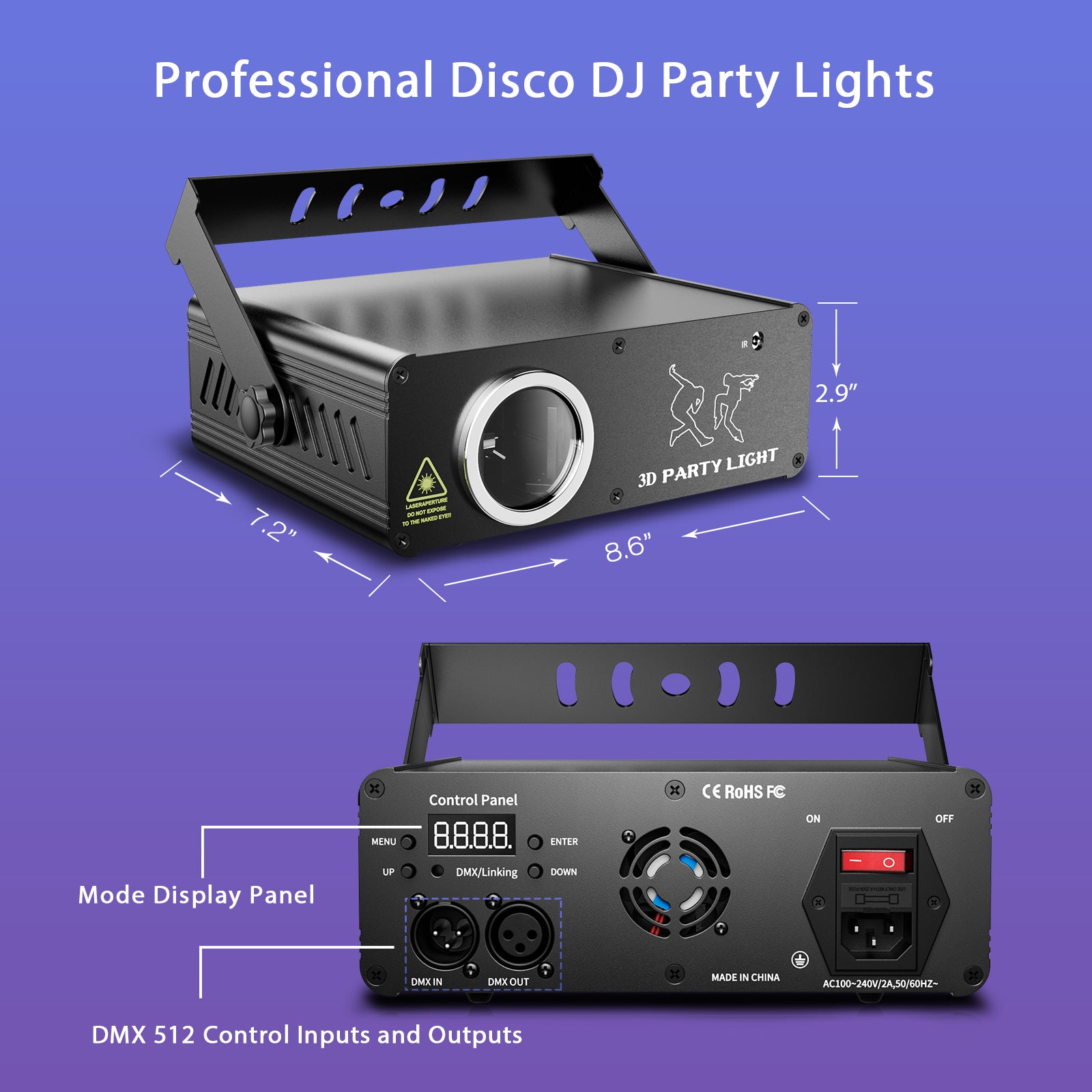 Ehaho L2400 3D Animation DJ Party Lights, DMX512 RGB Stage Lighting with Sound Activated & Remote Control, Animated Disco Light for Bar, Club, Wedding
