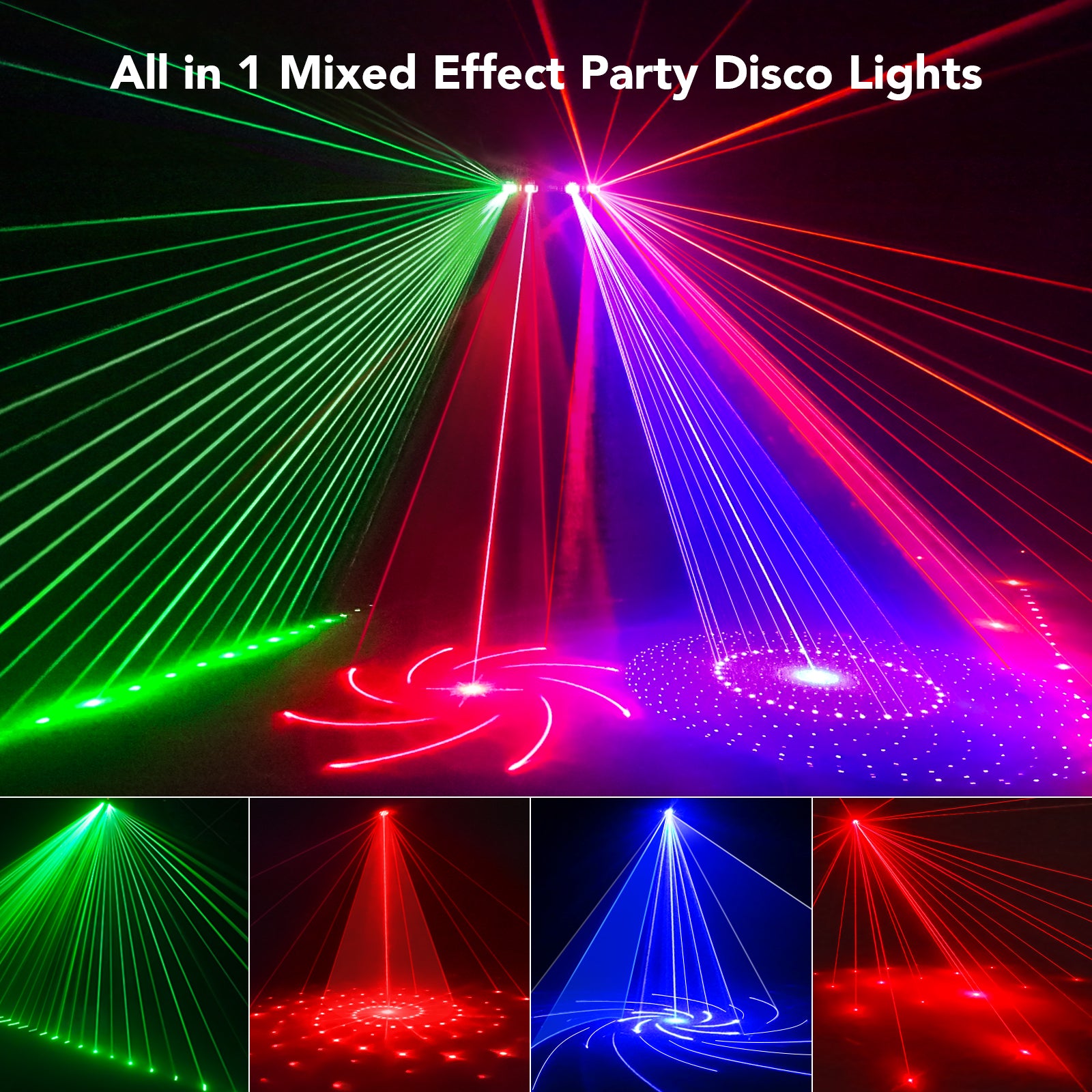 Ehaho L2500 4-in-1 Disco Lights, DMX Sound Activated Stage Light with RGB & UV Strobe, Rotating Snowflake Effects for DJ Party Bar Club