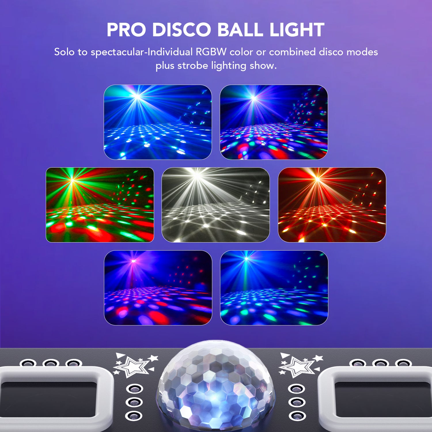 Ehaho L2500 4-in-1 Disco Lights, DMX Sound Activated Stage Light with RGB & UV Strobe, Rotating Snowflake Effects for DJ Party Bar Club