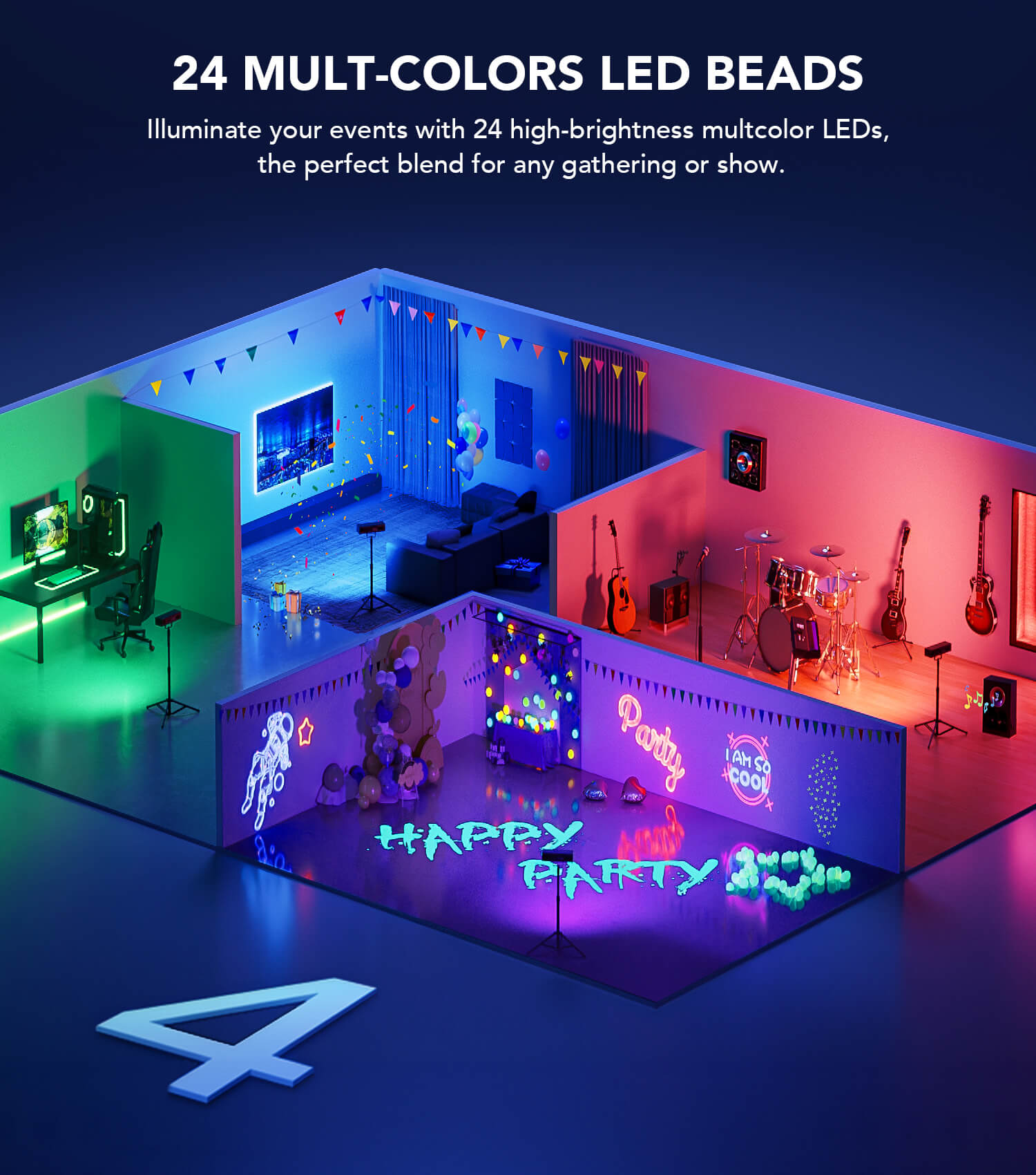Ehaho L2500 4 in 1 Disco Lights with Stand | Sound Activated Disco Lighting Kit, RGB & UV Strobe, Rotating Snowflake Effects, DMX512 | Adjustable Tripod for Party, Bar, Club, Wedding