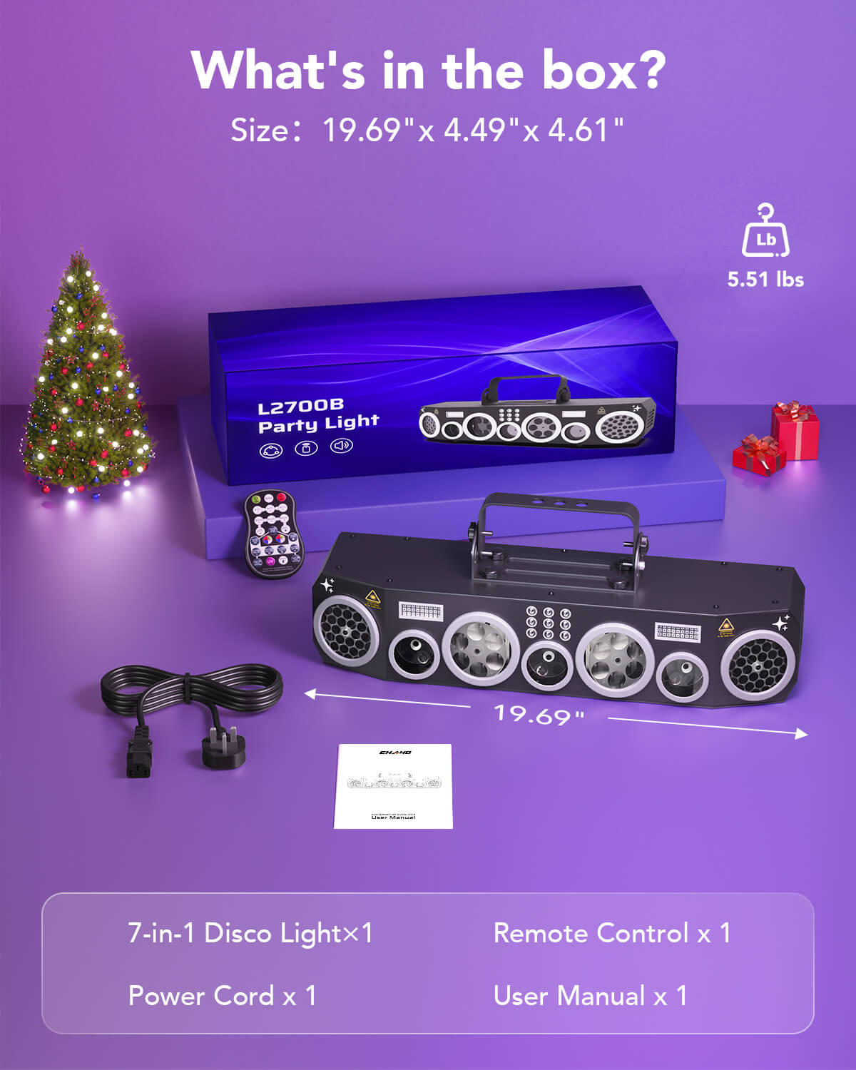 Ehaho 7-in-1 Disco Lights, DMX Sound Activated Stage Light with Rotating Disco Ball Effect, RGB+UV Strobe for Party Club