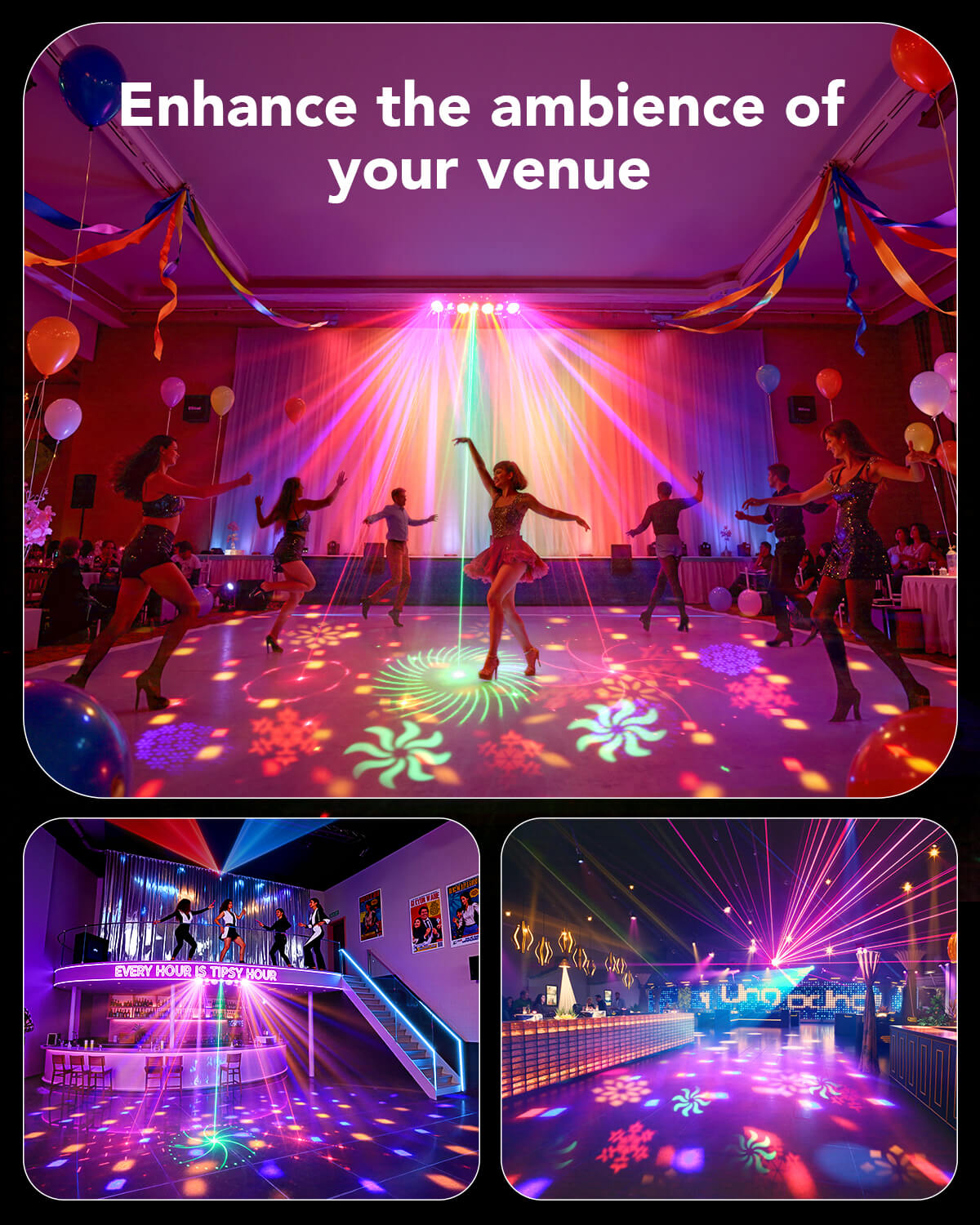 Ehaho 7-in-1 Disco Lights, DMX Sound Activated Stage Light with Rotating Disco Ball Effect, RGB+UV Strobe for Party Club