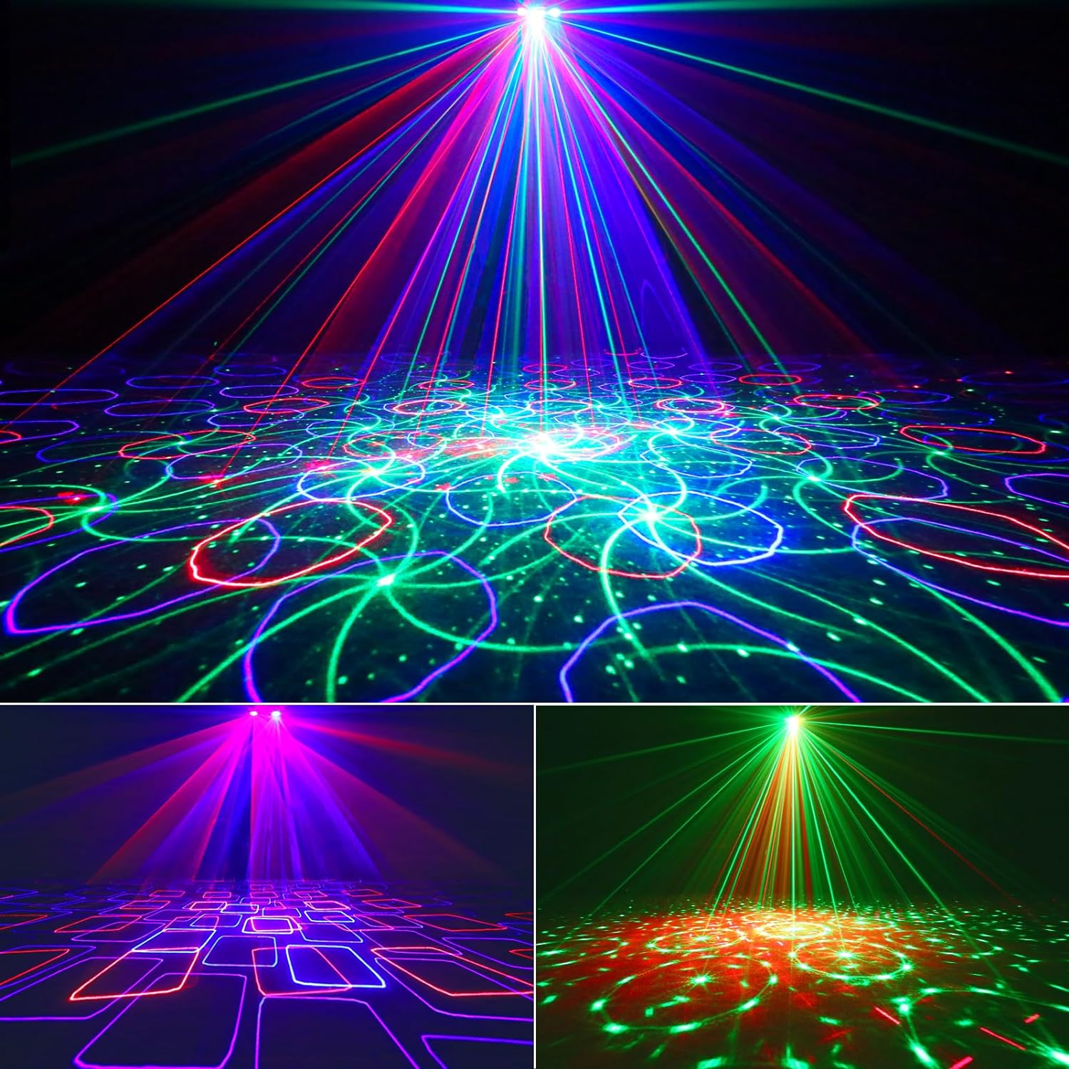 Ehaho L2800 Dual-Lens Disco Stage Lighting System, 5-in-1 RGB+UV Strobe & 3D Pattern Projector, Sound Activated DMX Lights for DJ, Party, Halloween, Event
