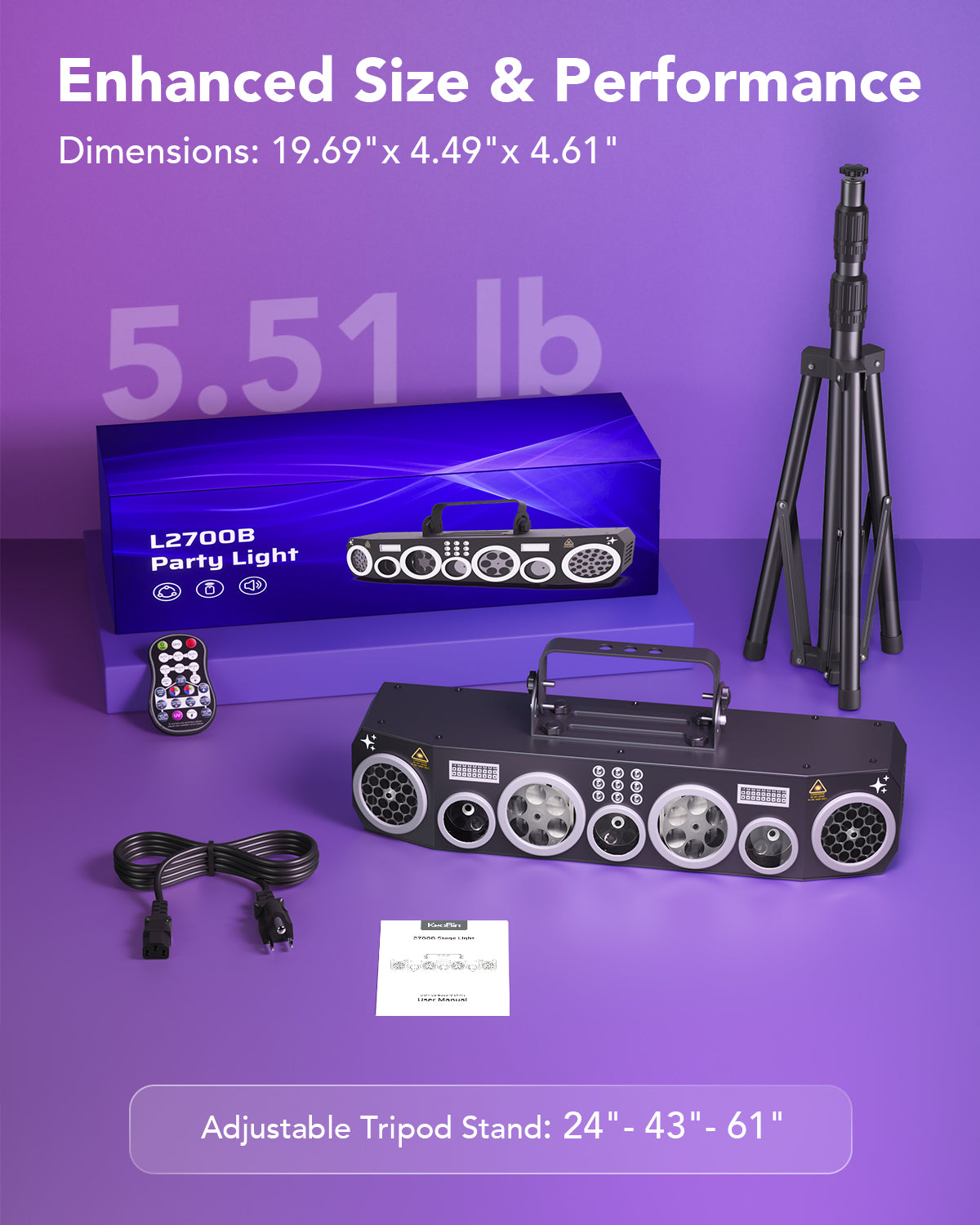 Ehaho 7-in-1 Disco Lights with Stand | Sound Activated & DMX512 Stage Lighting, RGB+UV Strobe, Rotating Snowflake Effects for Bar, Club, Wedding, Rave