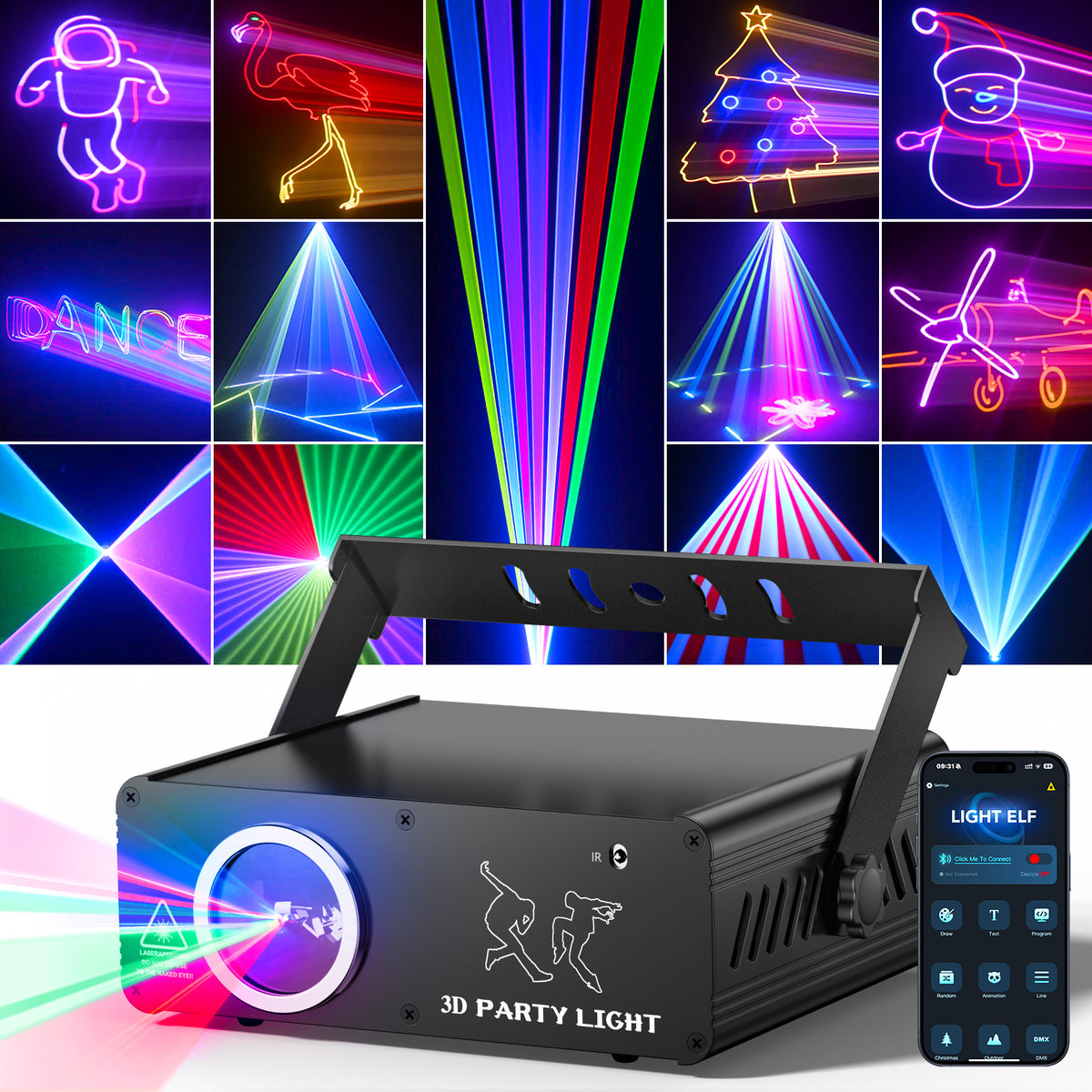 Ehaho L2400-002 APP Control 3D RGB Animation Stage Light | 200+ Beams & Custom Hand Drawing Patterns, Sound Activated & DMX Sync for Parties, DJ Clubs
