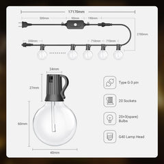 Ehaho Dimmable Festoon Lights | 55FT/17M 20+3 LED G40 String Lights with Bulbs