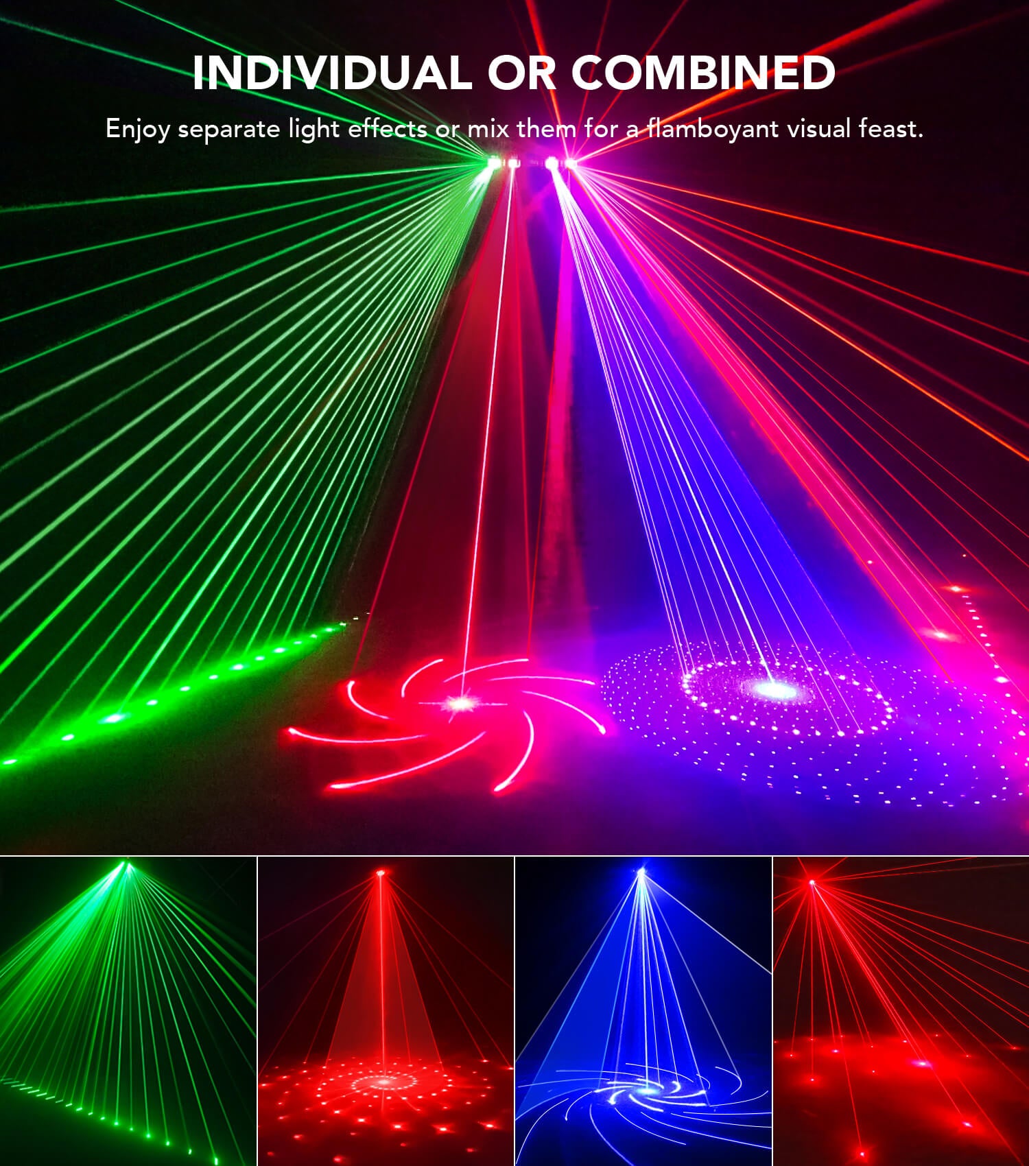 Ehaho L2500 4 in 1 Disco Lights with Stand | Sound Activated Disco Lighting Kit, RGB & UV Strobe, Rotating Snowflake Effects, DMX512 | Adjustable Tripod for Party, Bar, Club, Wedding