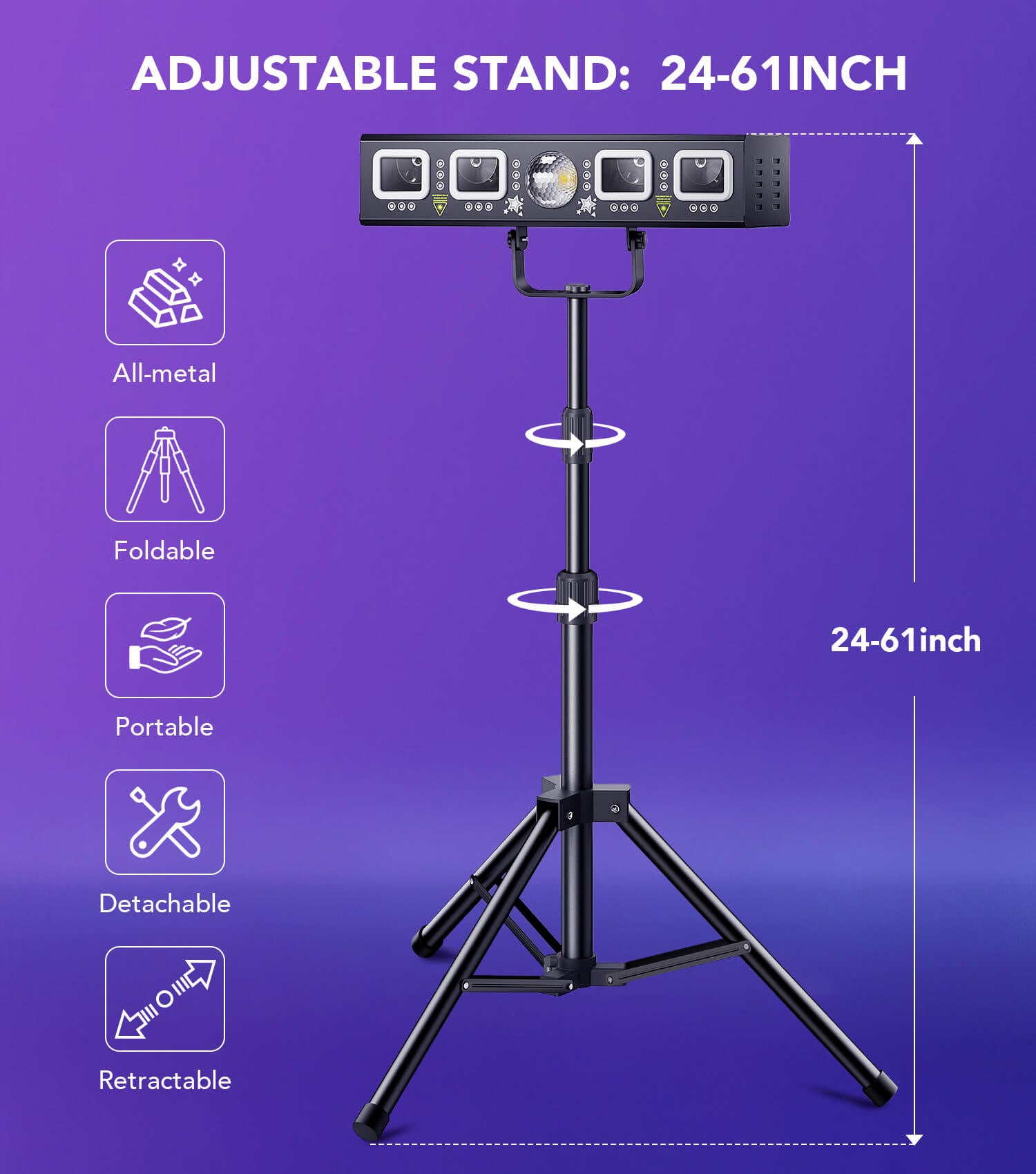 Ehaho L2500 4 in 1 Disco Lights with Stand | Sound Activated Disco Lighting Kit, RGB & UV Strobe, Rotating Snowflake Effects, DMX512 | Adjustable Tripod for Party, Bar, Club, Wedding