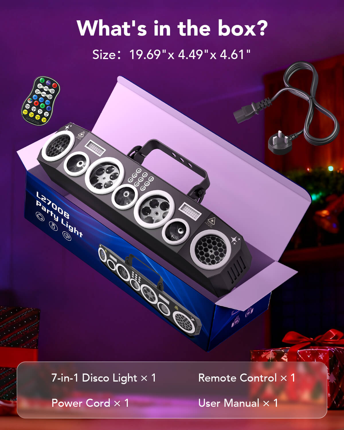 Ehaho 7-in-1 Disco Lights, DMX Sound Activated Stage Light with Rotating Disco Ball Effect, RGB+UV Strobe for Party Club