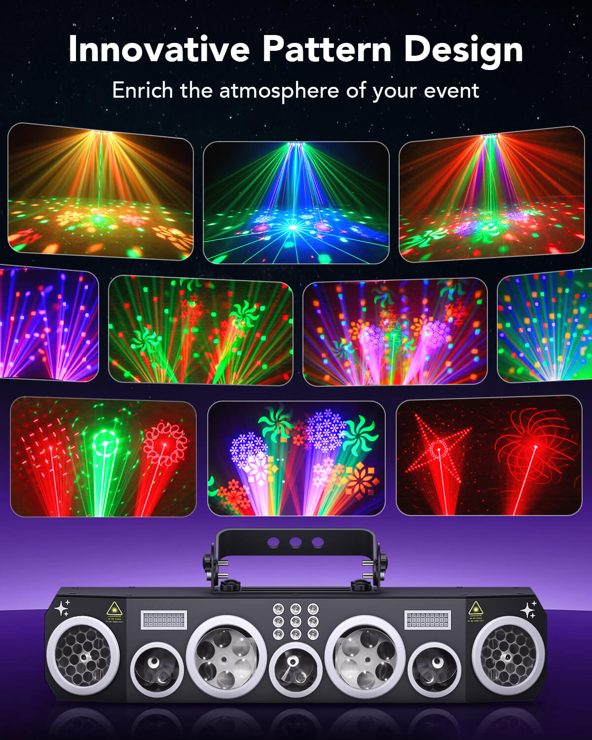 Ehaho 7-in-1 Disco Lights, DMX Sound Activated Stage Light with Rotating Disco Ball Effect, RGB+UV Strobe for Party Club