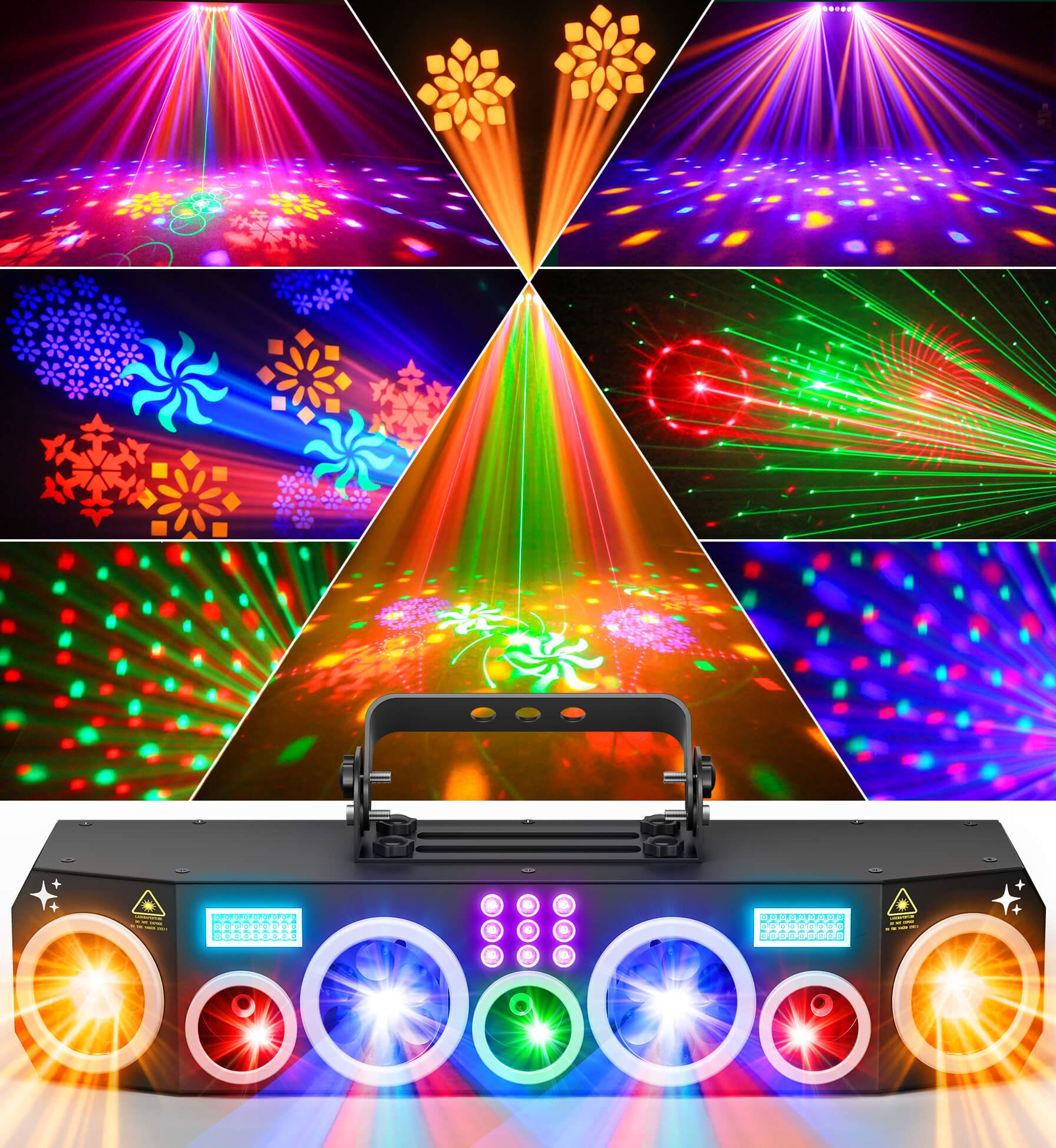 Ehaho 7-in-1 Disco Lights, DMX Sound Activated Stage Light with Rotating Disco Ball Effect, RGB+UV Strobe for Party Club