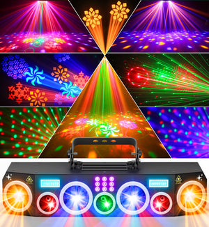 Ehaho 7-in-1 DJ Stage Light, DMX Sound Activated Disco Ball & Strobe Projector, RGB+UV Wash with Rotating Gobo Effects for Parties, Clubs